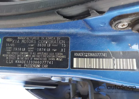 2006 Kia Rio Lx z USA, uszkodzony, nr VIN KNADE123366077741